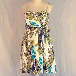 As U Wish White Green & Teal Fit & Flare Cotton Spaghetti Strap Sun Dress 9 👍